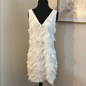 Anthropologie | Maeve White Fringe Dress, Size 6